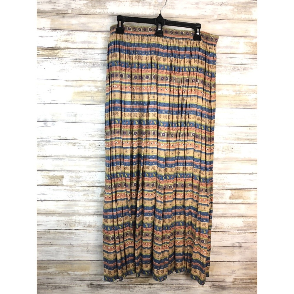 Susan Bristol Skirt Large 100% Rayon Muti Color Maxi Vintage Cottagecore‎